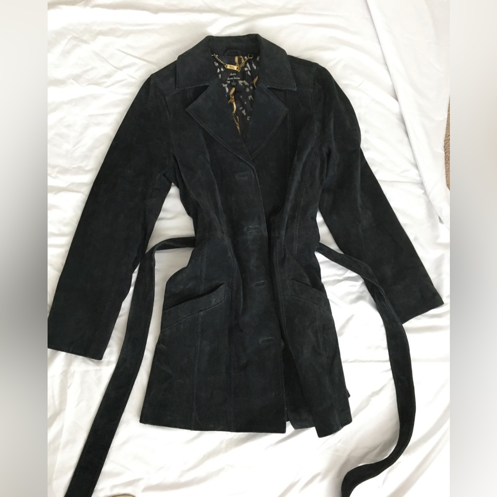 Dennis  Basso Black Suede Trench Coat